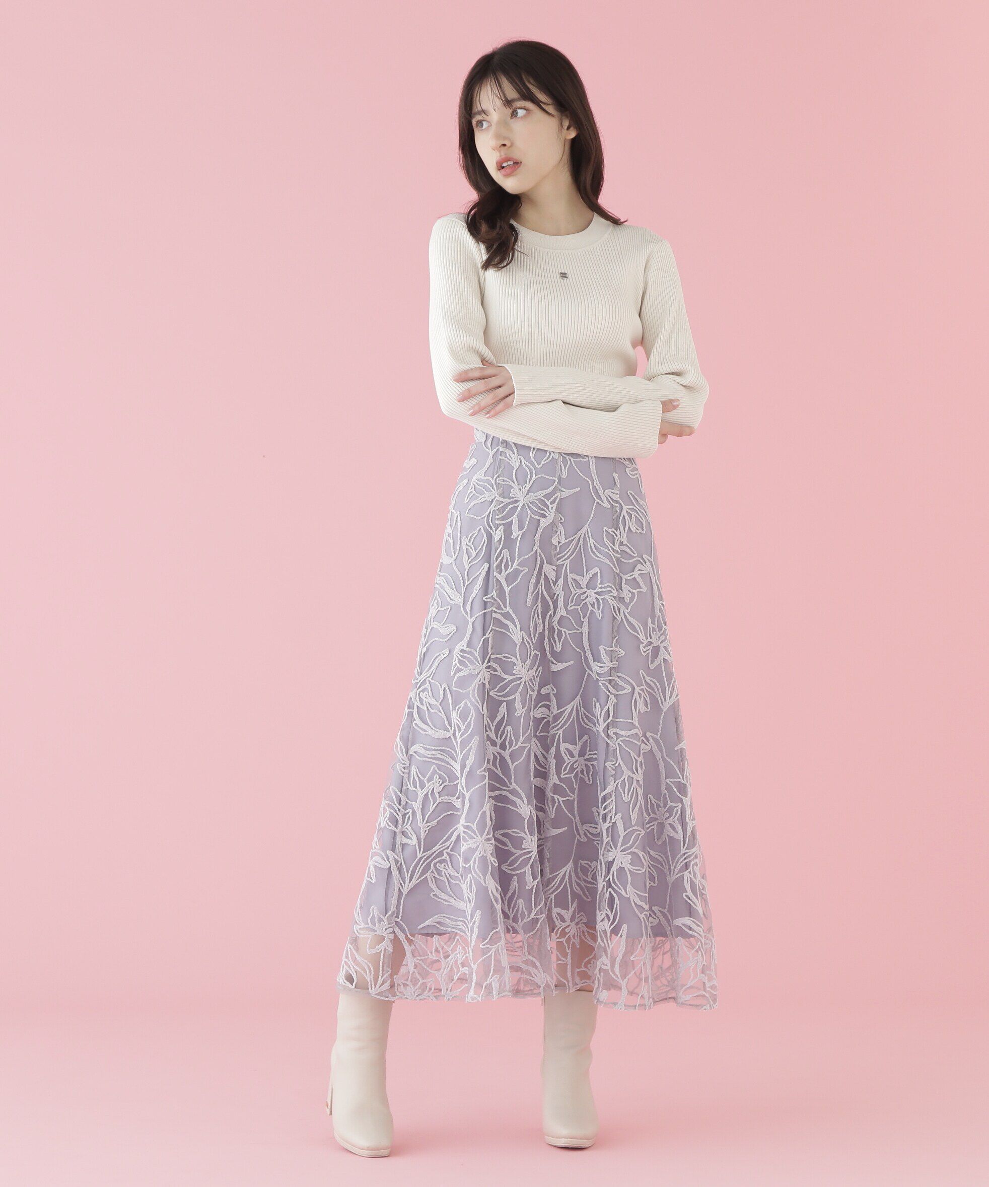  「長袖リブデザインロゴプレートニット」|ニット・セーター|