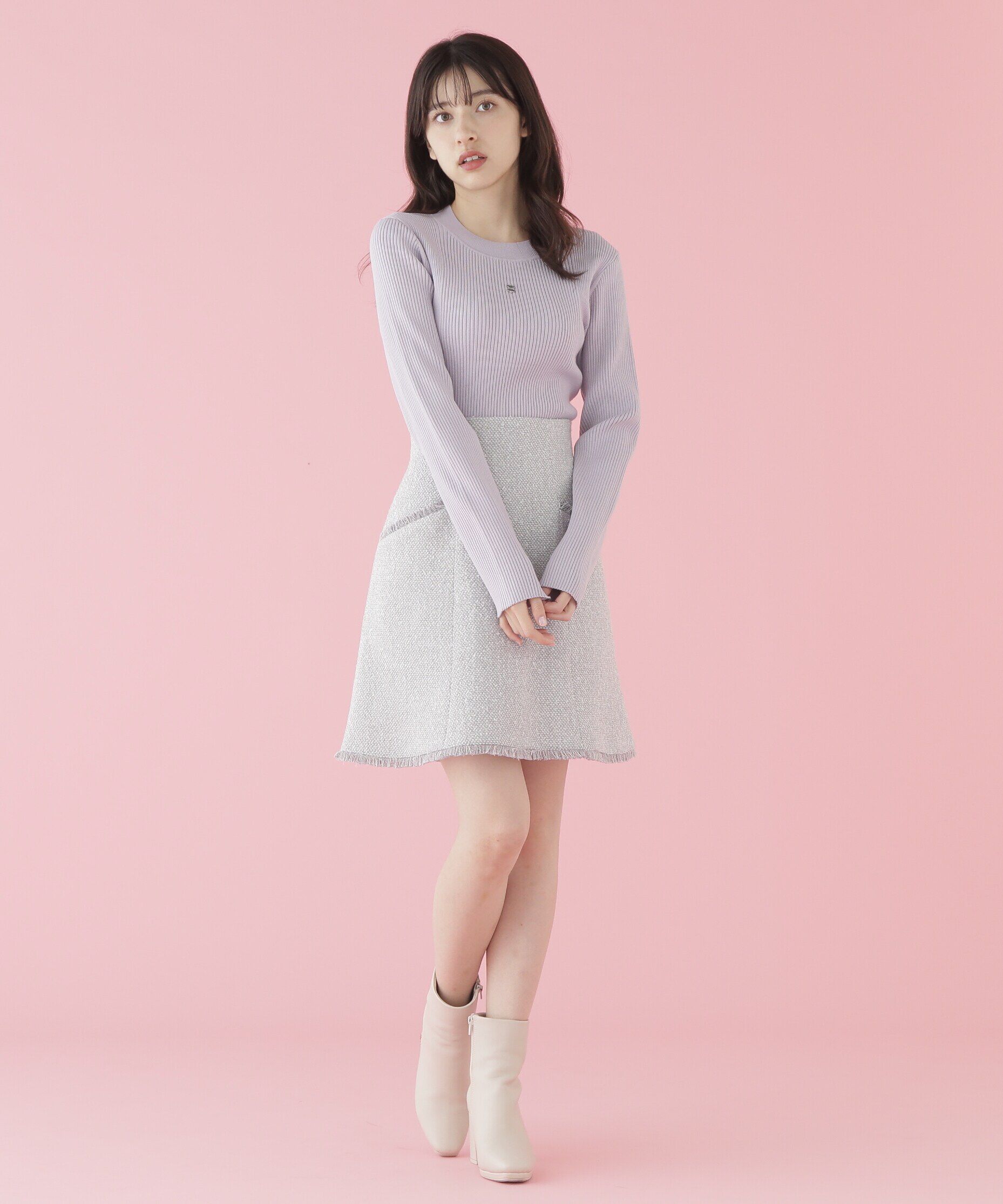  「長袖リブデザインロゴプレートニット」|ニット・セーター|