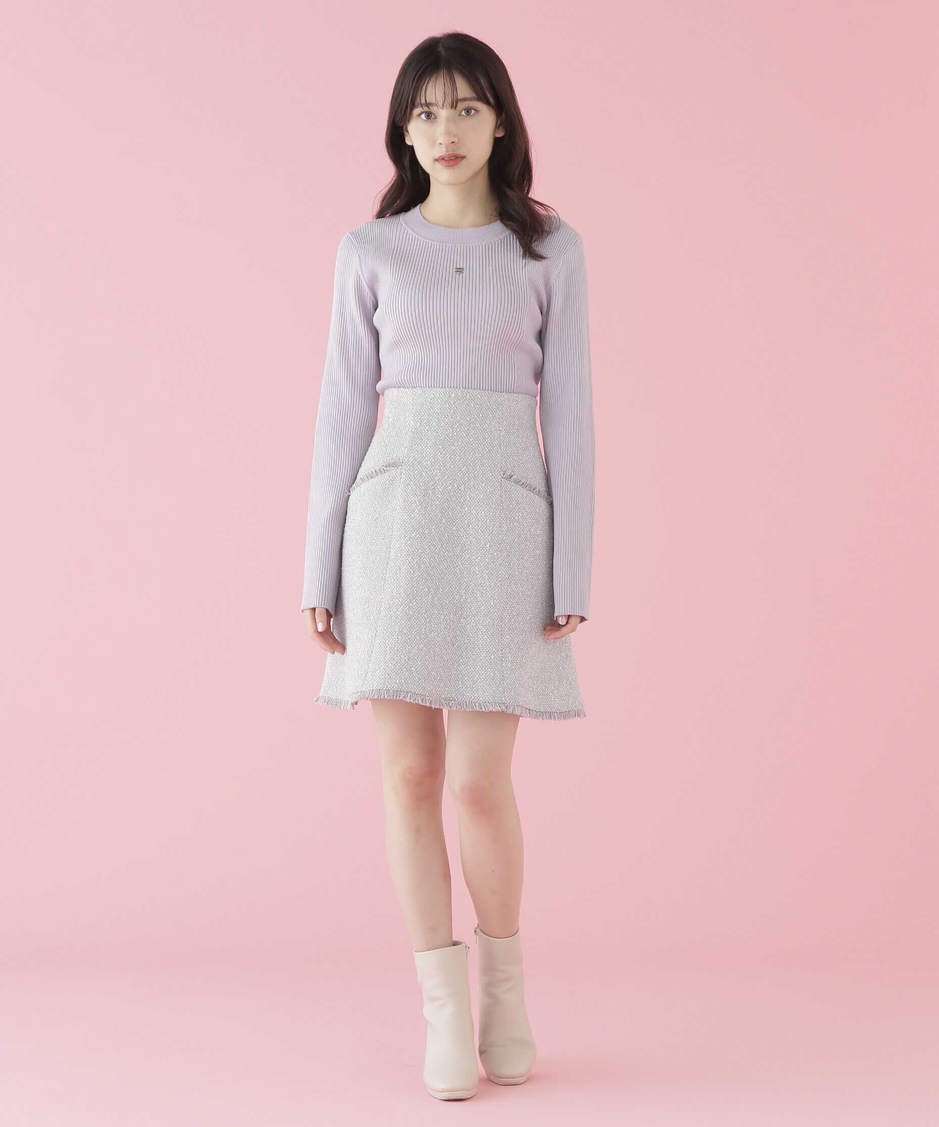  「長袖リブデザインロゴプレートニット」|ニット・セーター|