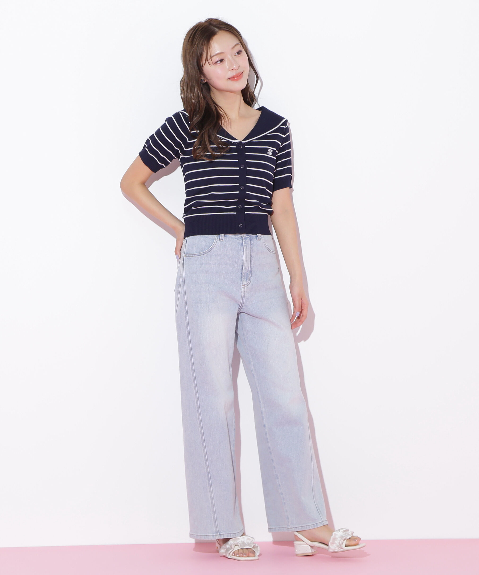  「ハイウエストストレートデニムパンツ」|その他|ブルー1