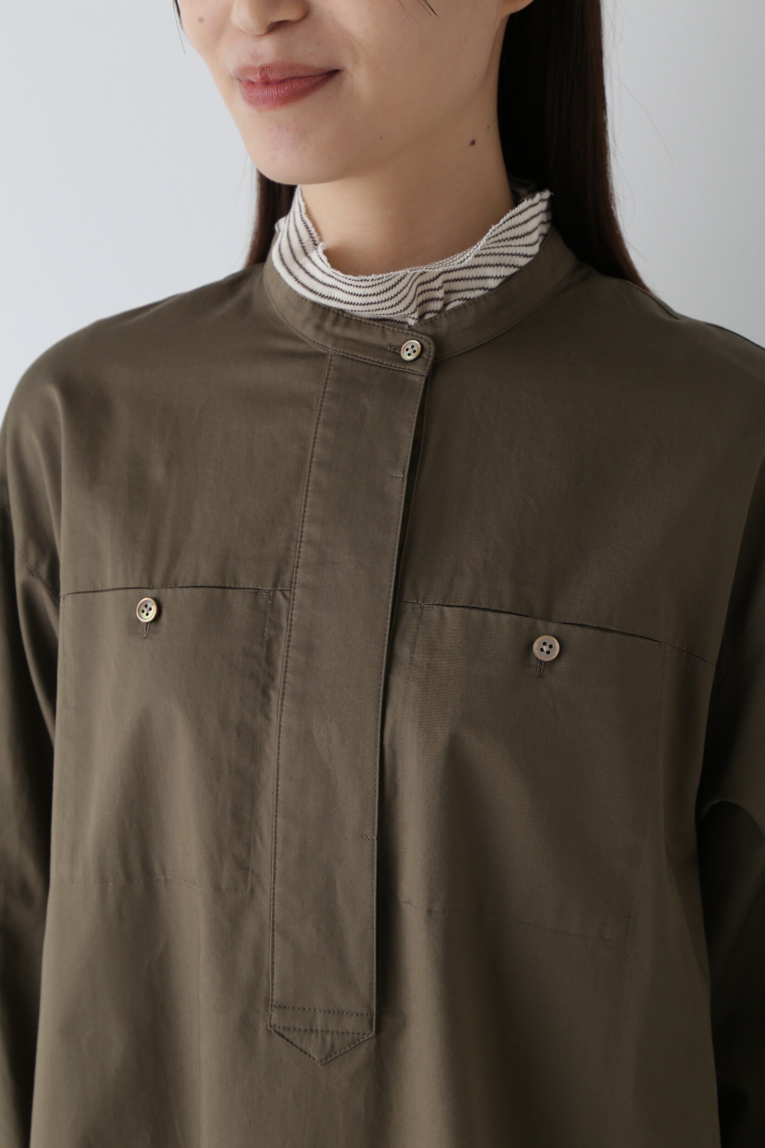  「◆コットンサテンバンドカラーシャツワンピース」|ワンピース|