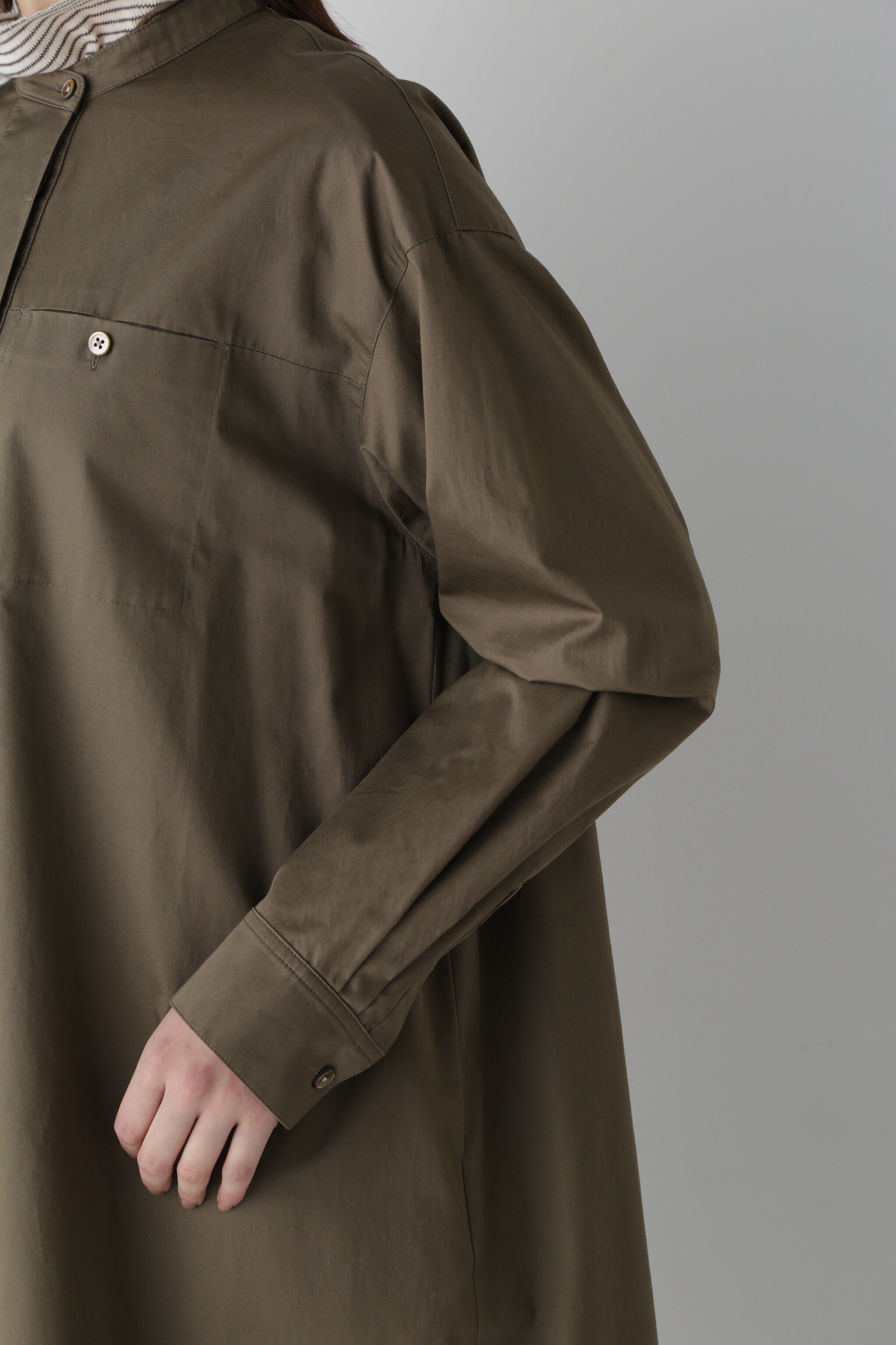  「◆コットンサテンバンドカラーシャツワンピース」|ワンピース|