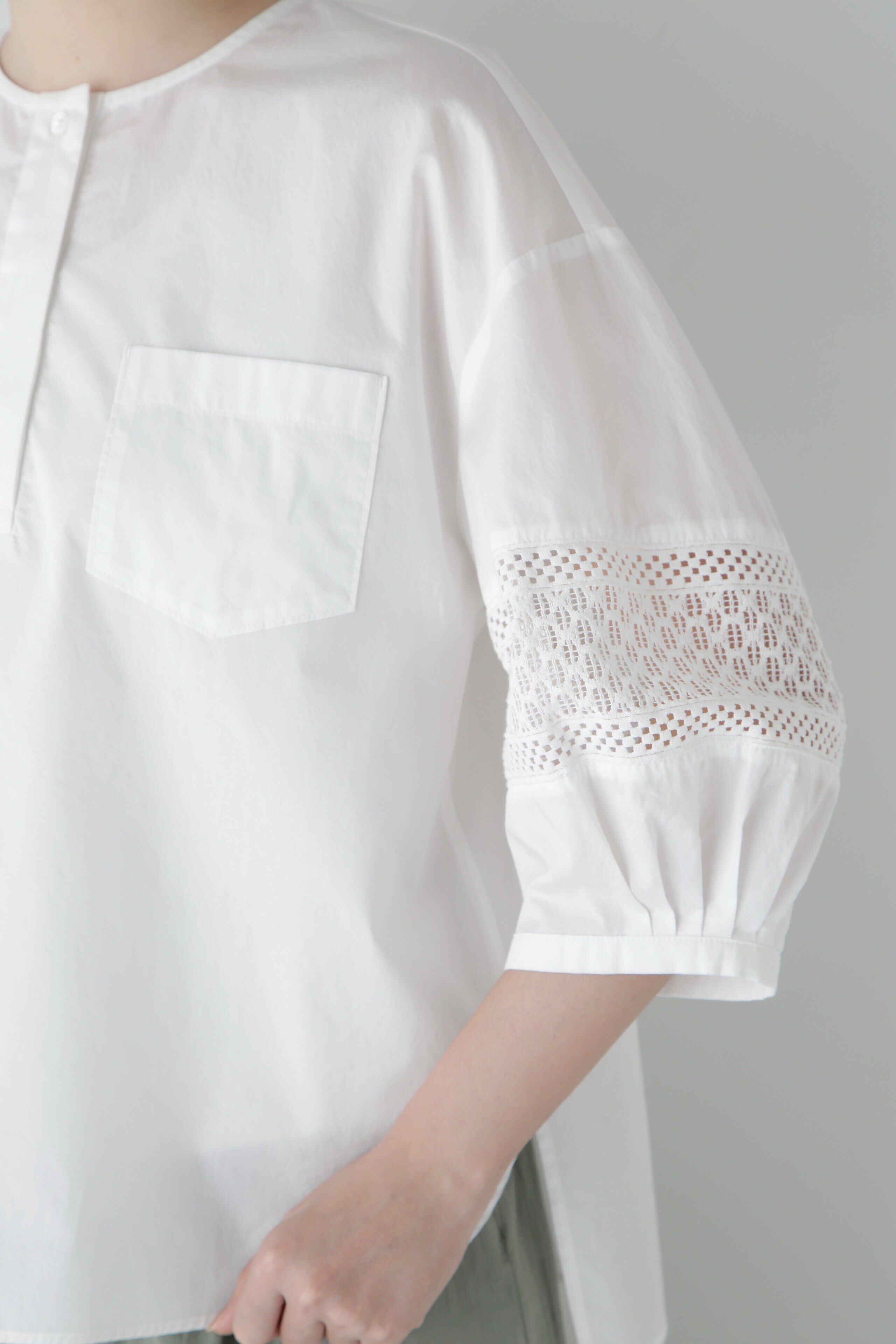  「◆コットンツイルレースドッキングブラウス」|シャツ・ブラウス|