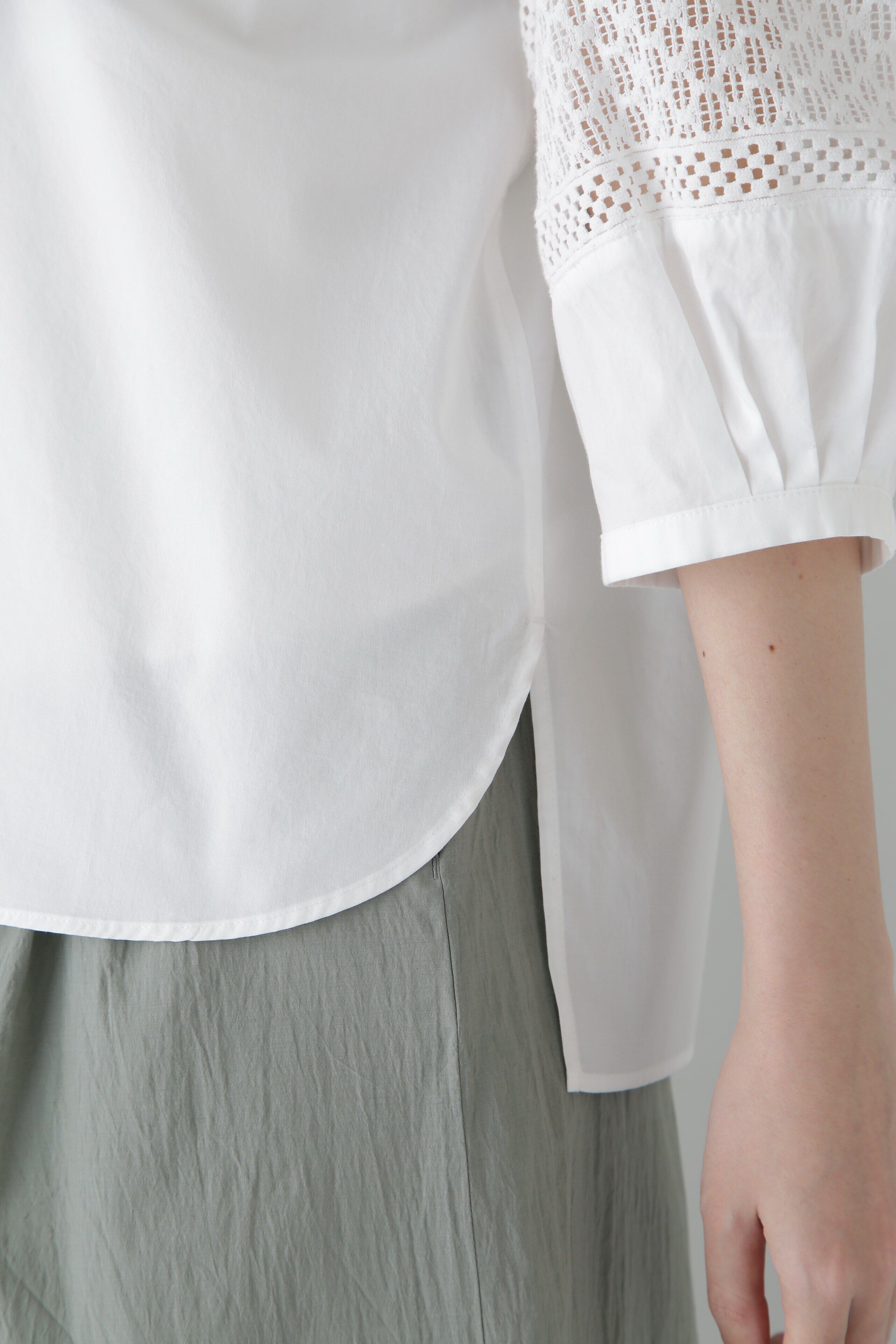  「◆コットンツイルレースドッキングブラウス」|シャツ・ブラウス|