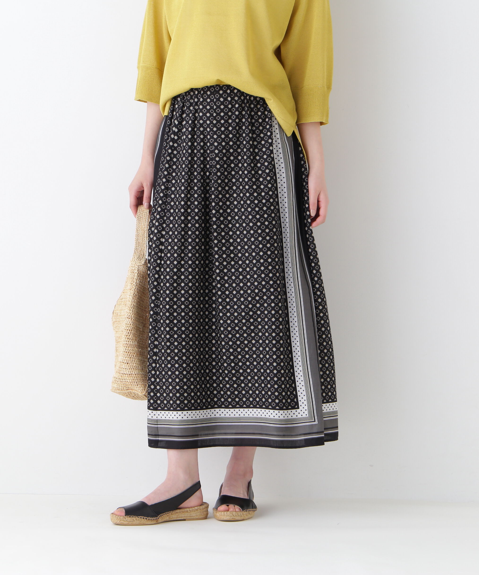  「◆コットンセルロースパネル幾何プリントラップライクスカート」|スカート|グレー3