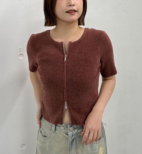 archives「ハーフスリーブＷｚｉｐモールニット」|ニット・セーター|BROWN