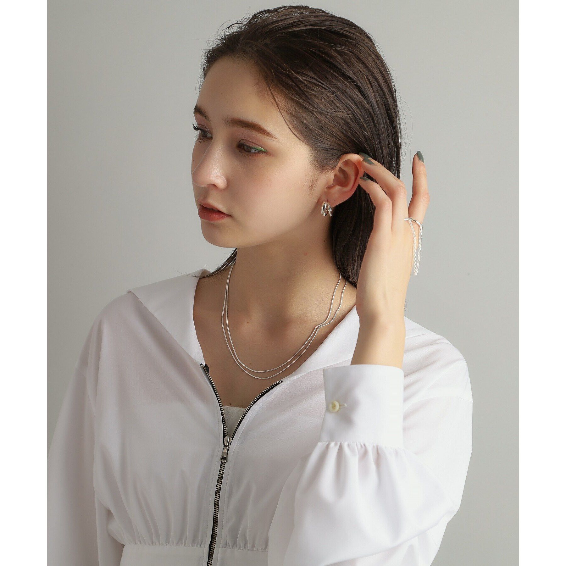 COCOSHNIK ONKITSCH「シルバー ドレープチェーン ダブルカーブリング」|リング|