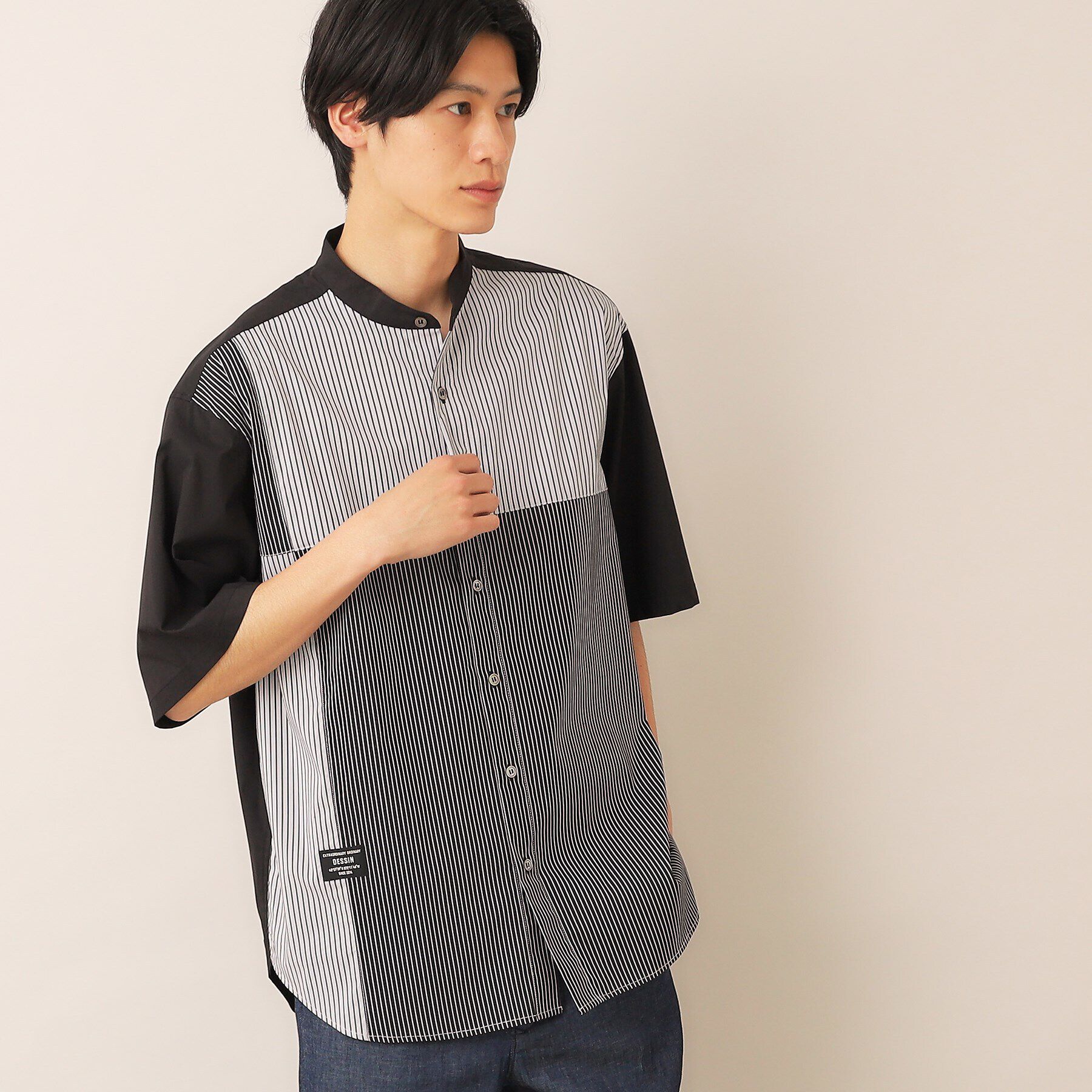 Dessin「ストライプ切り替えシャツ」|シャツ・ブラウス|ブラック(519)