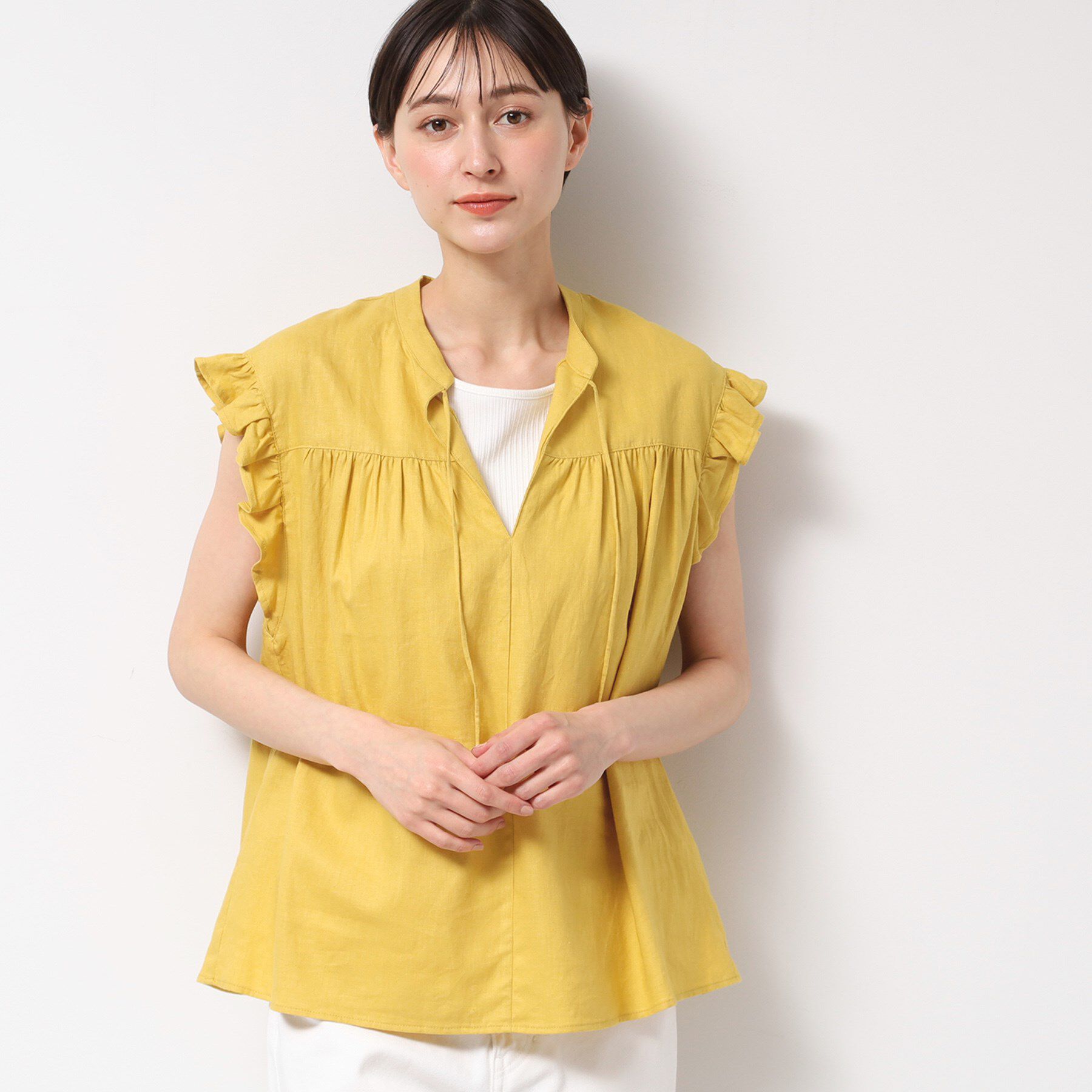 Dessin「【洗える】レーヨン麻フリルスリーブブラウス」|シャツ・ブラウス|