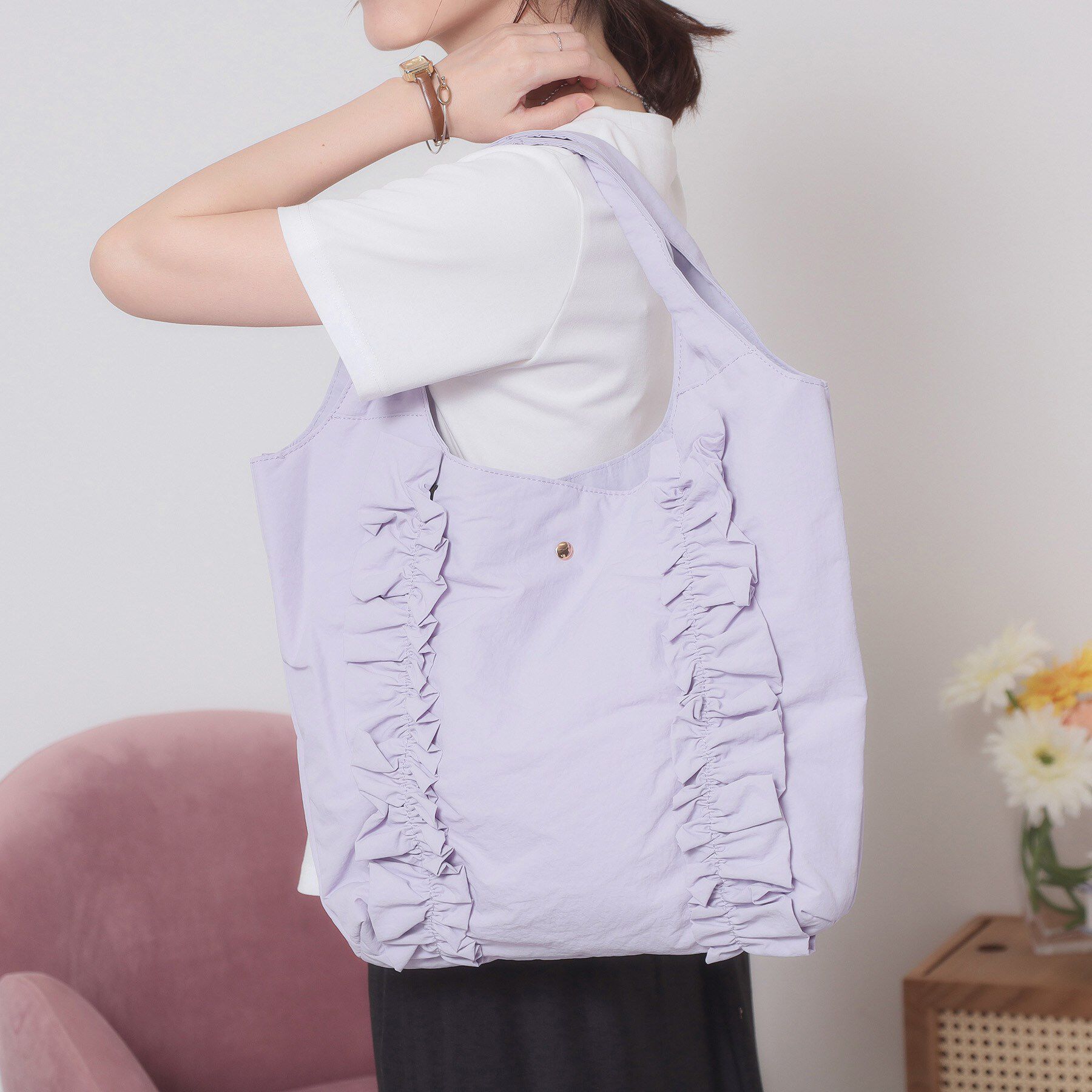 ITS&rsquo;DEMO「【A4対応】フリルラウンドトート」|トートバッグ|ラベンダー(080)