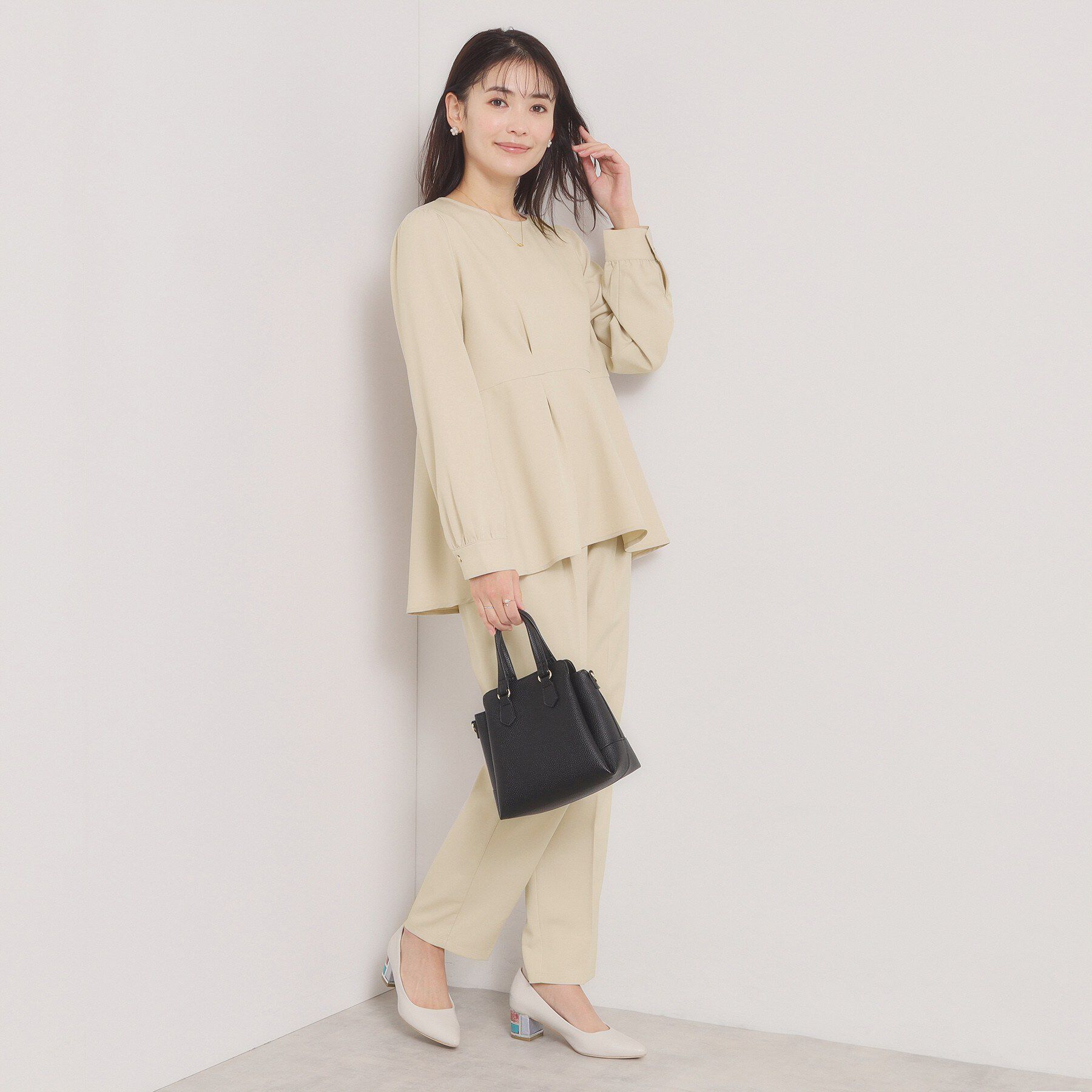 ITS&rsquo;DEMO「ツイルストレッチペプラムブラウス」|シャツ・ブラウス|