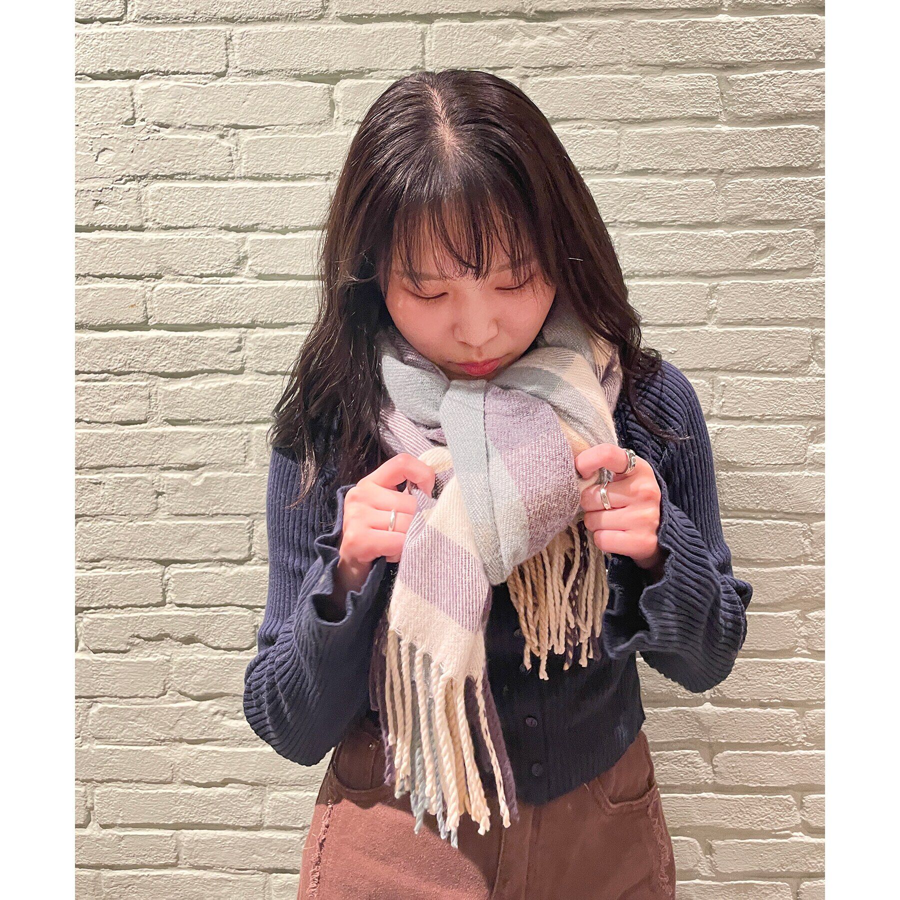 Ober Tashe「【防寒】あったかチェック柄の大判ストール」|ストール|