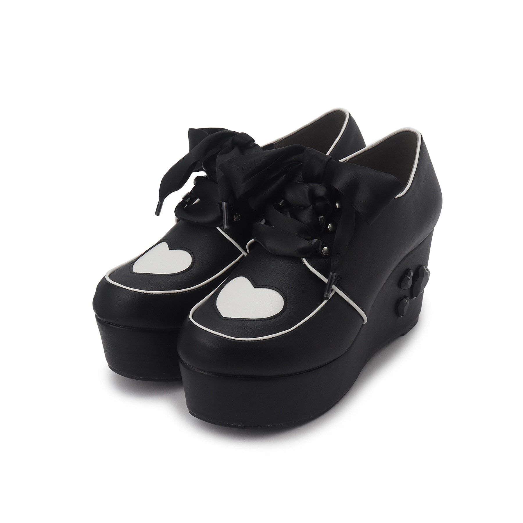 csT&P「厚底キラキラハート付きパンプス」|パンプス|ﾌﾞﾗｯｸ(019)