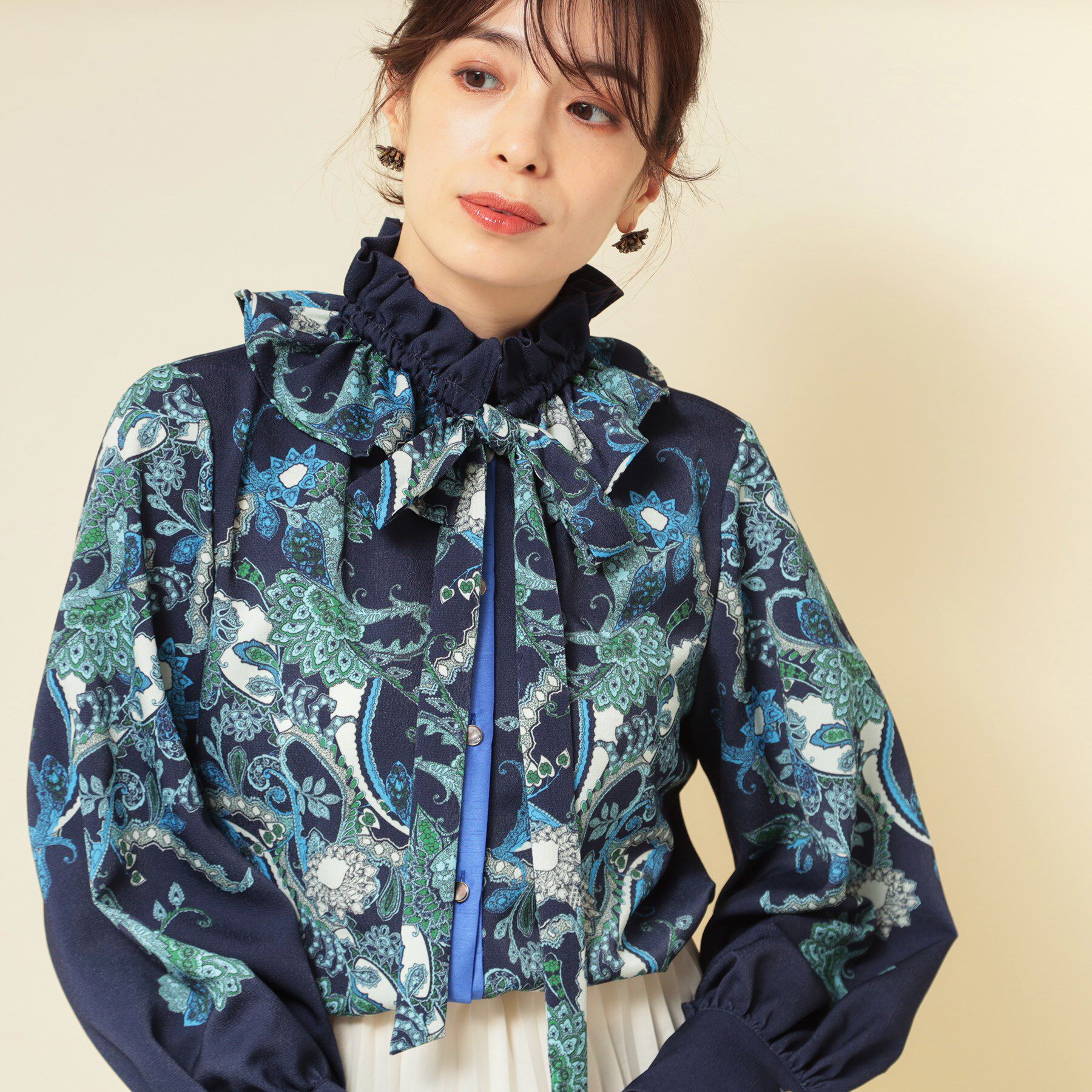 SunaUna「【COLLECTION LINE】オリエンタルパネル柄ブラウス」|シャツ・ブラウス|ネイビー(194)