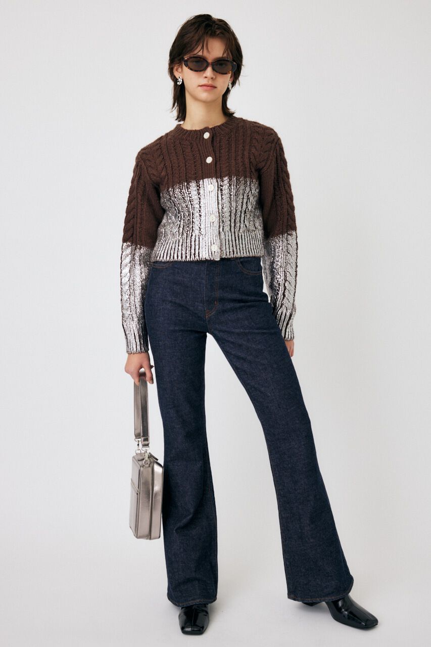 MOUSSY「FOIL PRINT CABLE カーディガン」|カーディガン|