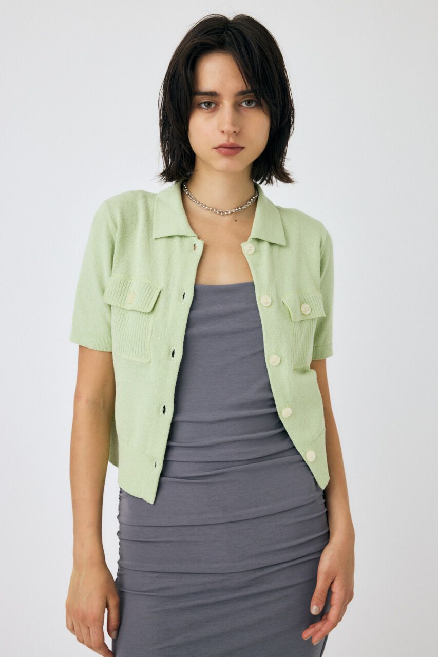 MOUSSY「OVERLOCK POCKET ニットシャツ」|ニット・セーター|L/GRN1