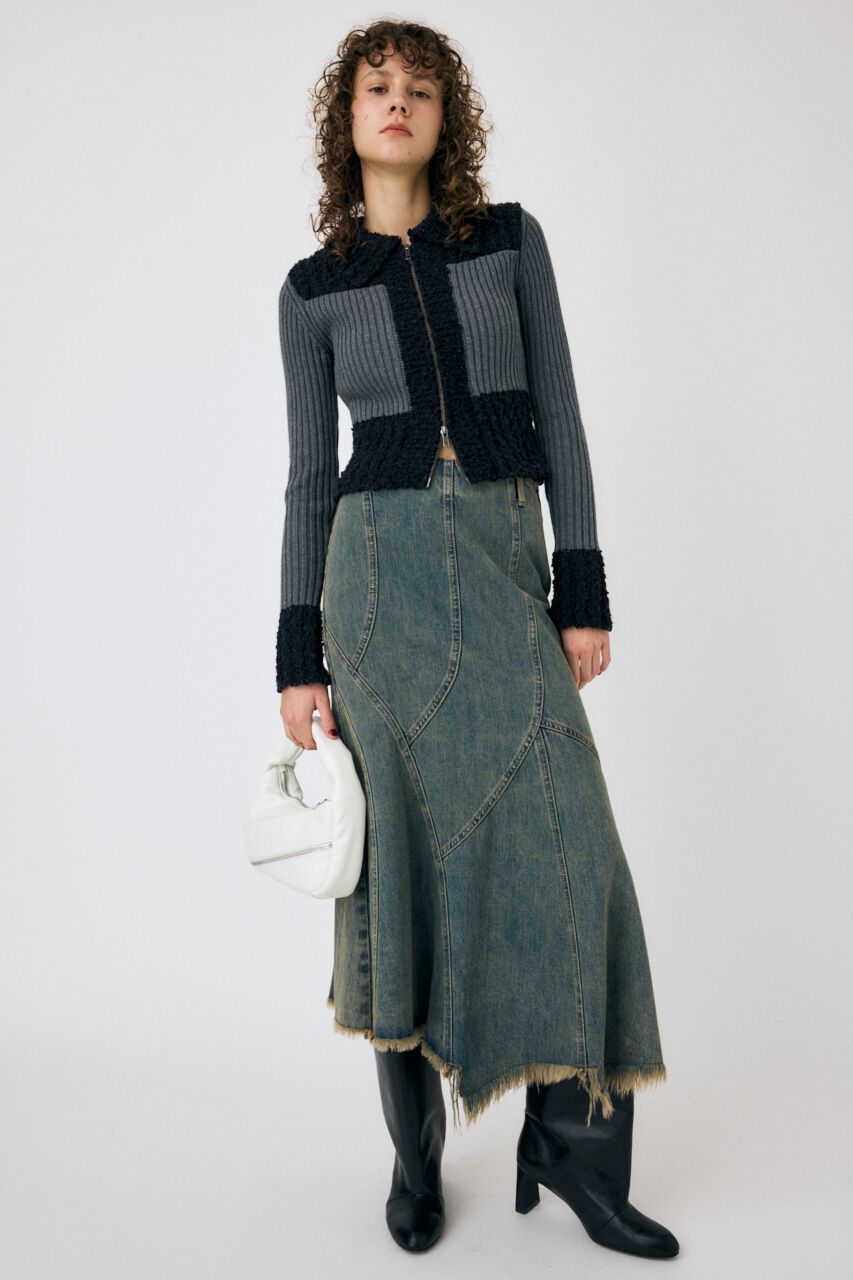 MOUSSY「MIX PATTERN ZIP UP POLO カーディガン」|ニット・セーター|