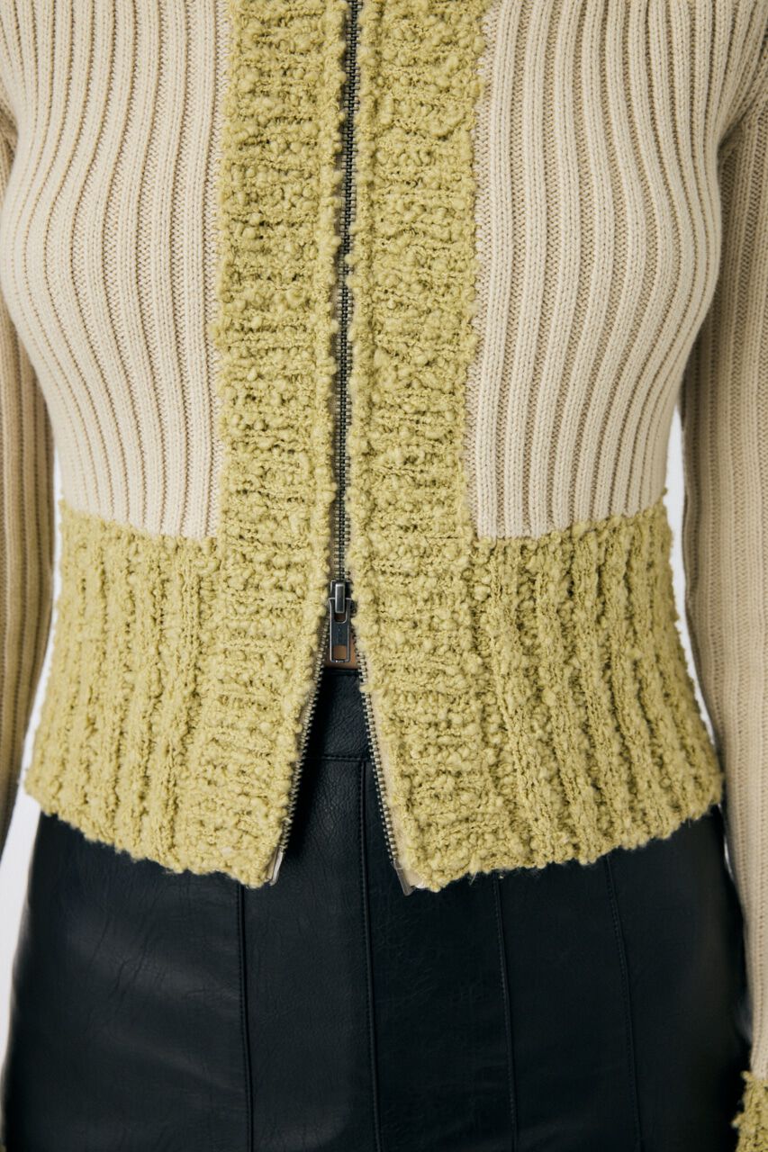 MOUSSY「MIX PATTERN ZIP UP POLO カーディガン」|ニット・セーター|