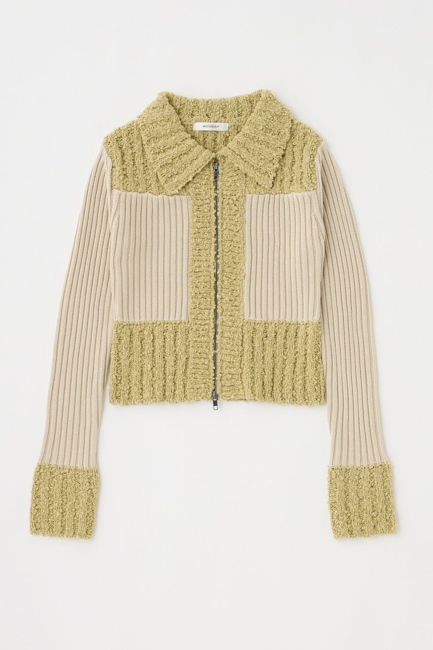 MOUSSY「MIX PATTERN ZIP UP POLO カーディガン」|ニット・セーター|