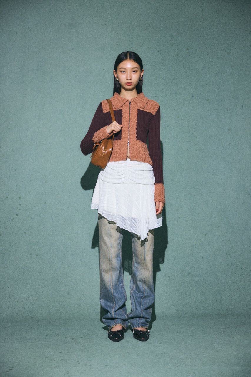 MOUSSY「MIX PATTERN ZIP UP POLO カーディガン」|ニット・セーター|