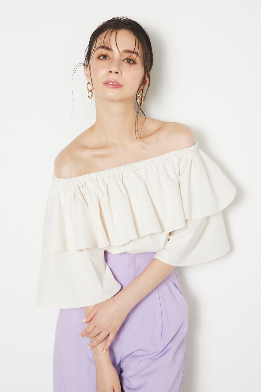 rienda「オフショルダークロップドTOP」|シャツ・ブラウス|WHT