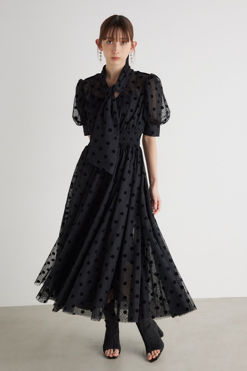 rienda「ネクタイチュールフレア OP」|ワンピース|柄BLK5