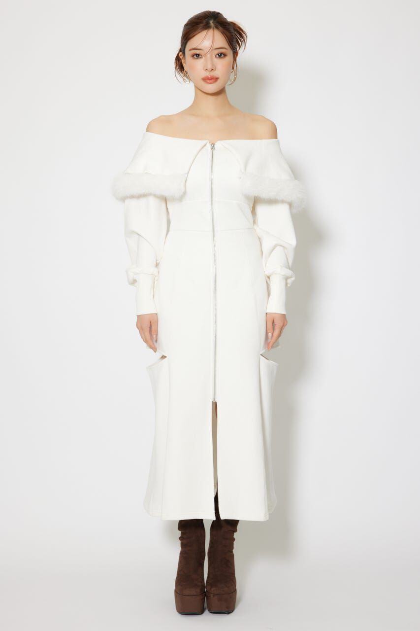 rienda「フェイクファー付きカッティング裏起毛ワンピース」|ワンピース|