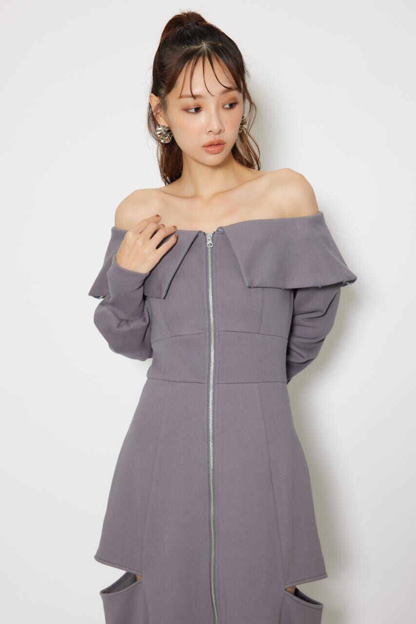 rienda「フェイクファー付きカッティング裏起毛ワンピース」|ワンピース|