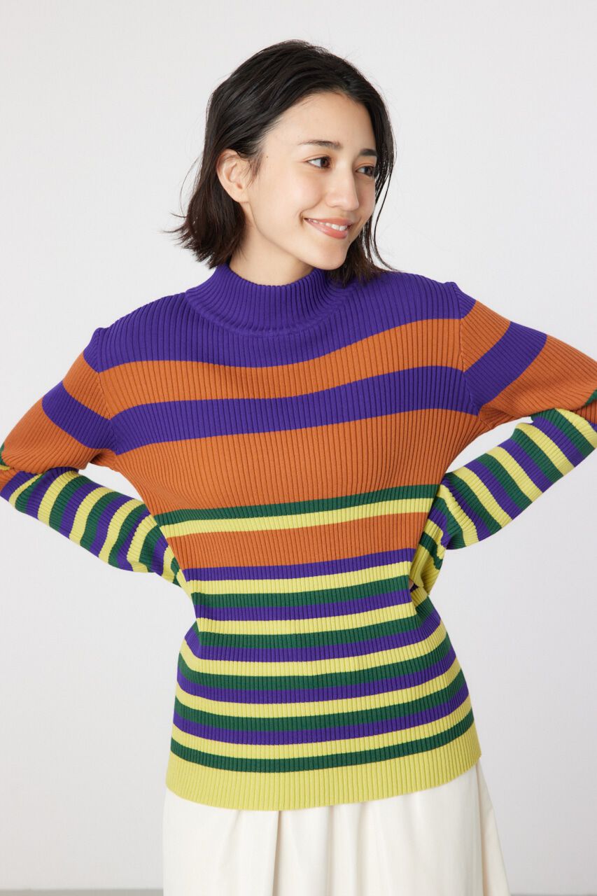 RODEO CROWNS「マルチボーダーハイネックトップス」|ニット・セーター|柄BRN5