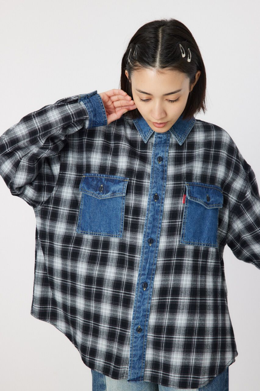 RODEO CROWNS「デニムドッキングチェックシャツ」|シャツ・ブラウス|
