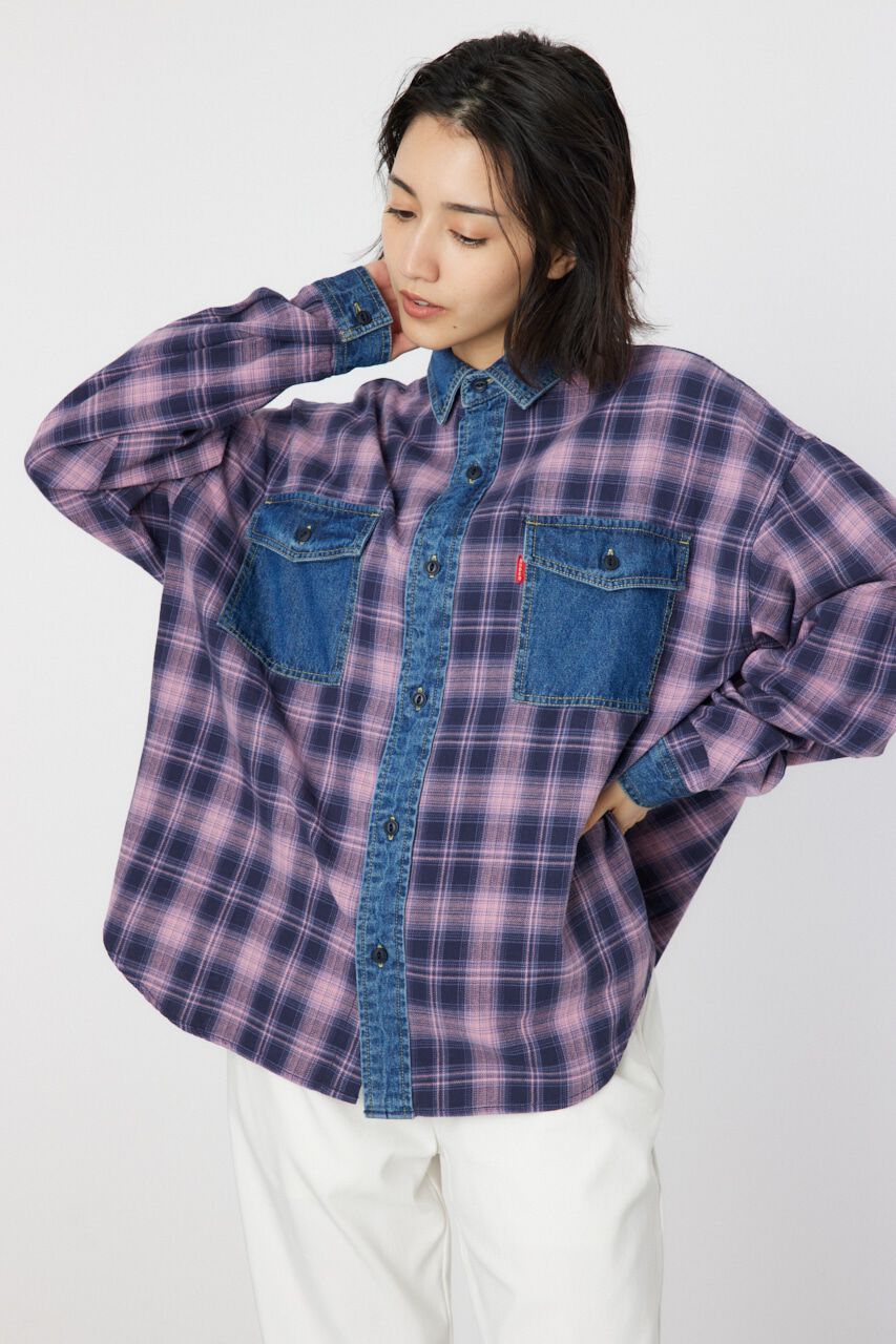 RODEO CROWNS「デニムドッキングチェックシャツ」|シャツ・ブラウス|柄NVY5