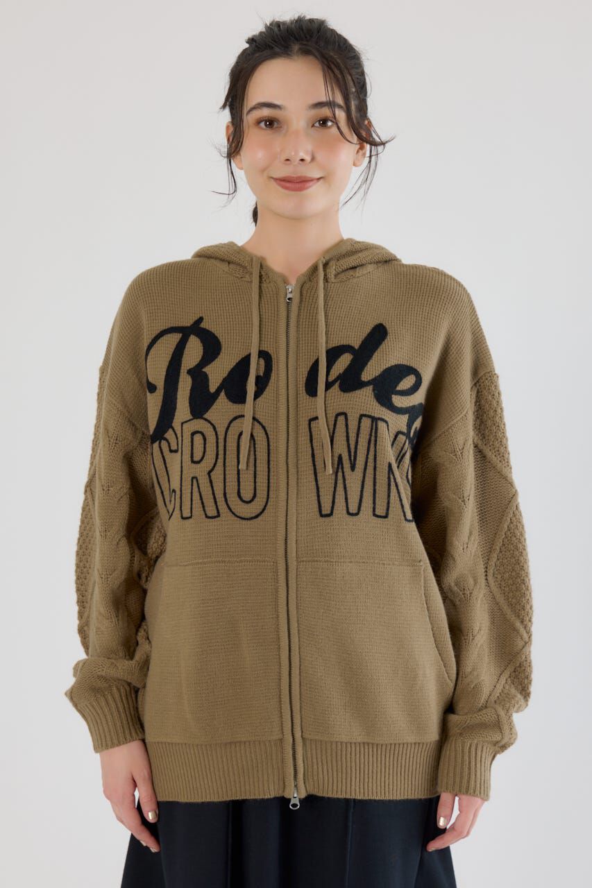 RODEO CROWNS「ロゴケーブルニットジップフーディー」|パーカー|