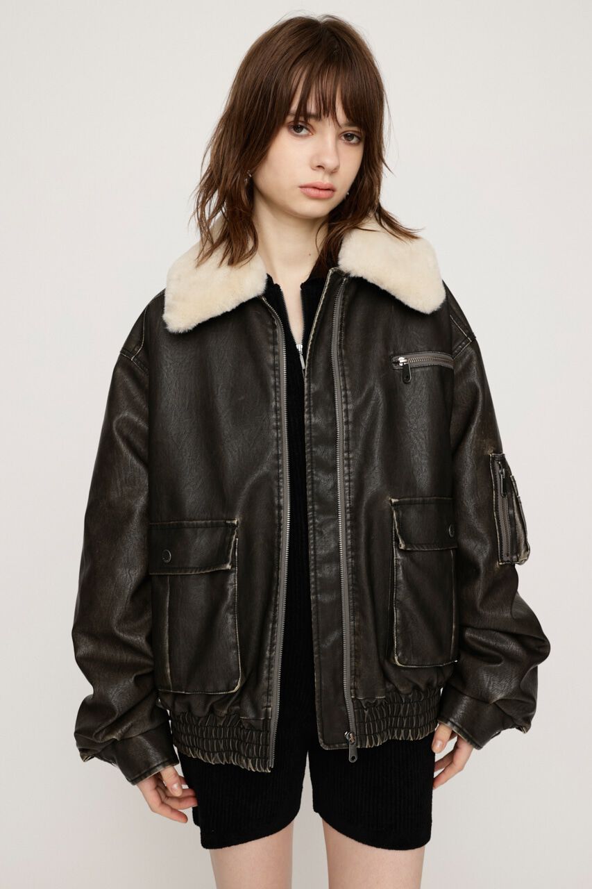 SLY「VINTAGE F／LEATHER S／ブルゾン」|ブルゾン・スタジャン|BLK