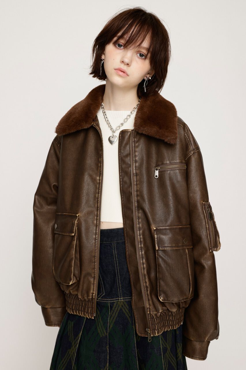 SLY「VINTAGE F／LEATHER S／ブルゾン」|ブルゾン・スタジャン|BRN