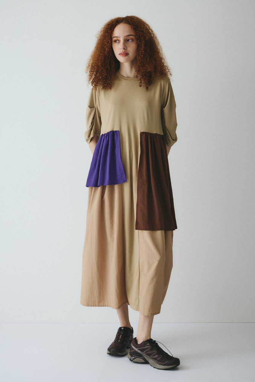 HeRIN.CYE「Tuck sleeve docking dress」|ワンピース|柄BEG5