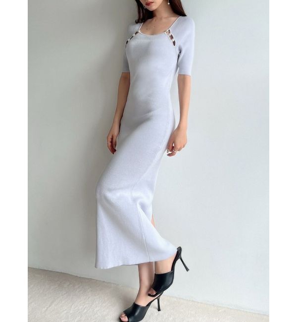 RESEXXY「パールビーズリブニットワンピース」|ワンピース|ブルー