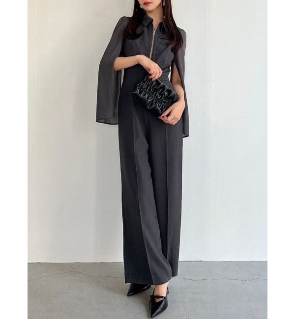 RESEXXY「シアースリーブコンビネゾン」|オールインワン|チャコールグレー