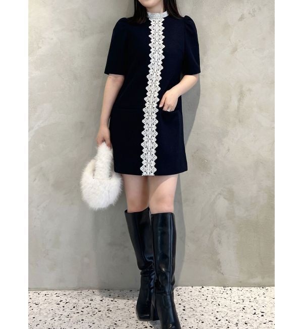 MERCURYDUO「バイカラーレースミニワンピース」|ワンピース|ネイビー