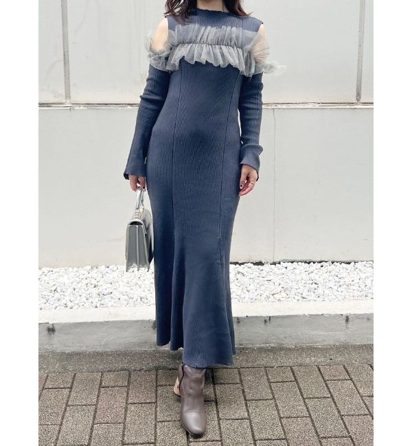 MERCURYDUO「チュールドッキングフレアマーメイドワンピース」|ワンピース|チャコールグレー