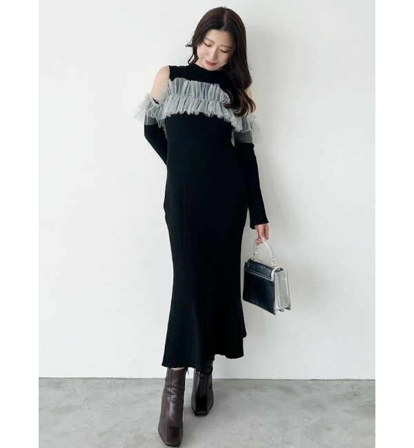 MERCURYDUO「チュールドッキングフレアマーメイドワンピース」|ワンピース|