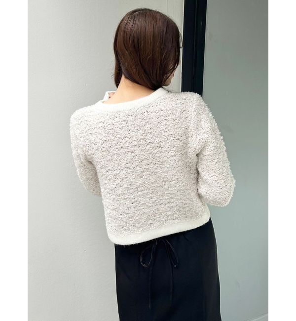 MERCURYDUO「ノーカラーツイードニットカーディガン」|カーディガン|