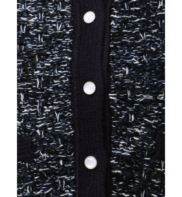MERCURYDUO「ノーカラーツイードニットカーディガン」|カーディガン|