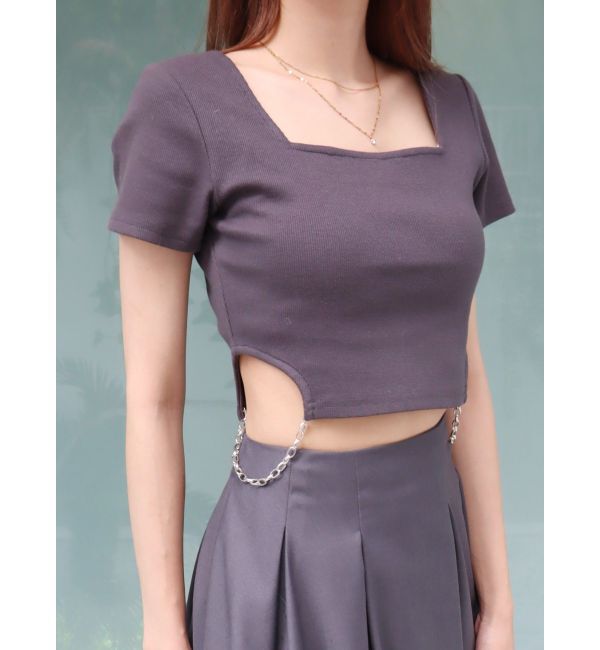 EVRIS「サイドチェーンショートトップス」|Tシャツ・カットソー|チャコールグレー