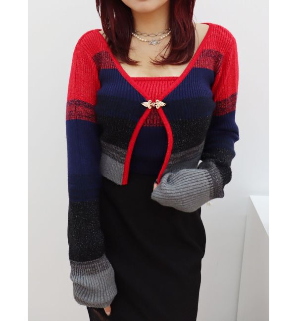 EVRIS「ラメアンサンブルニットトップス」|ニット・セーター|レッド