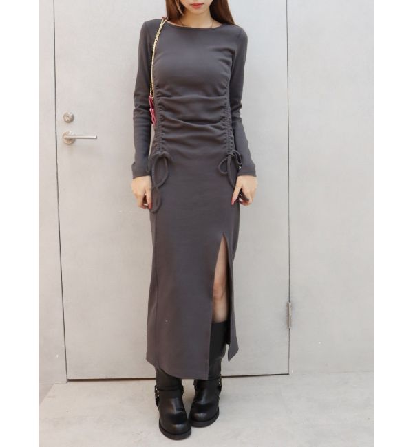 EVRIS「ドロストギャザーロングワンピース」|ワンピース|チャコールグレー