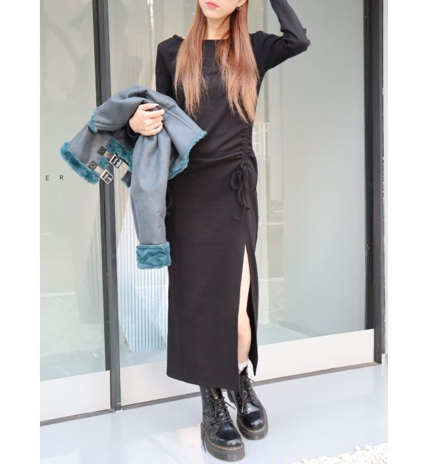 EVRIS「ドロストギャザーロングワンピース」|ワンピース|