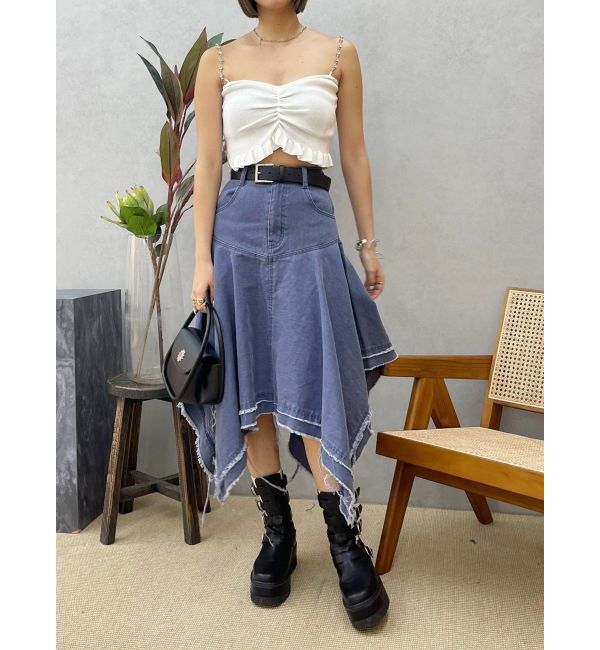 EVRIS「ランダムヘムミディーデニムスカート」|スカート|