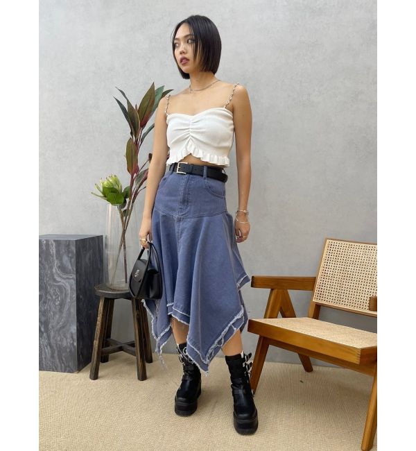 EVRIS「ランダムヘムミディーデニムスカート」|スカート|