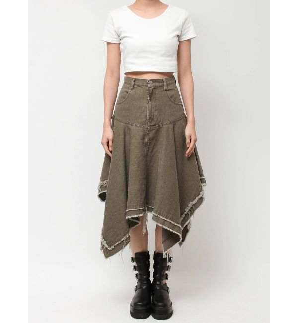 EVRIS「ランダムヘムミディーデニムスカート」|スカート|