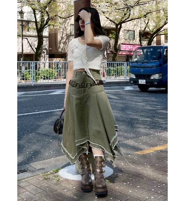 EVRIS「ランダムヘムミディーデニムスカート」|スカート|